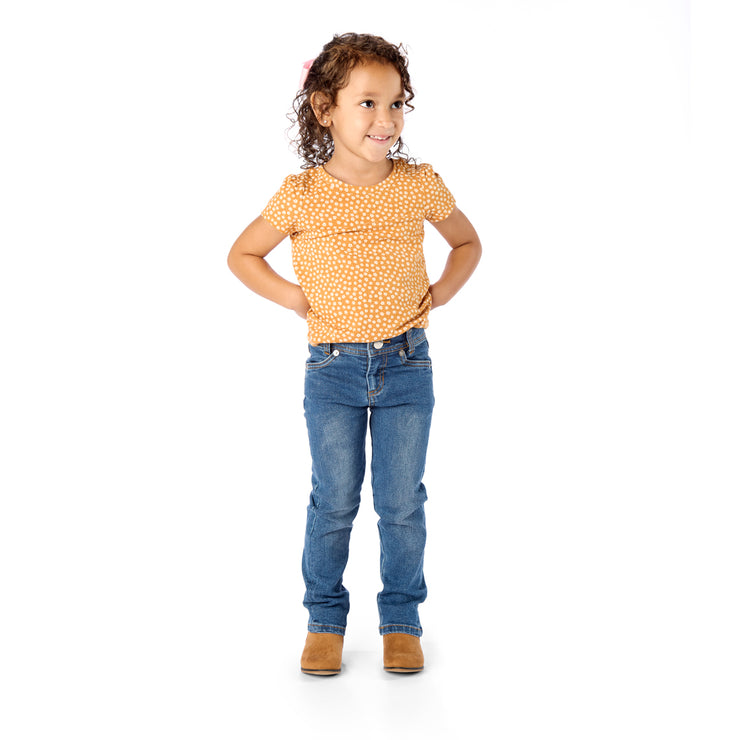 Thin Preschool Girl Wearing Medium Wash Slim-Fit Kids Jeans