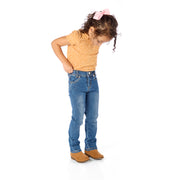 Slender Preschool Child Wearing Slim-Fit Tall Jeans in Medium Wash