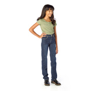 Tall Skinny Tween Girl Wearing Dark Wash Slim-Fit Jeans / Pants for Peanuts